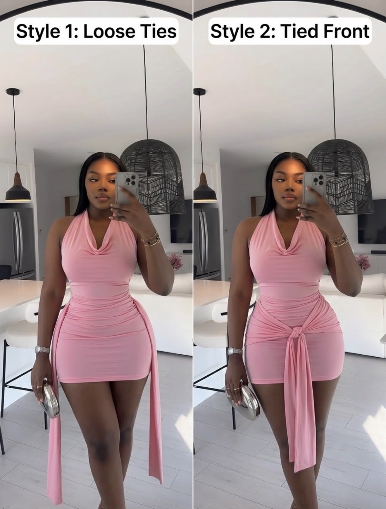 Halter-Neck Ruched Mini Gown